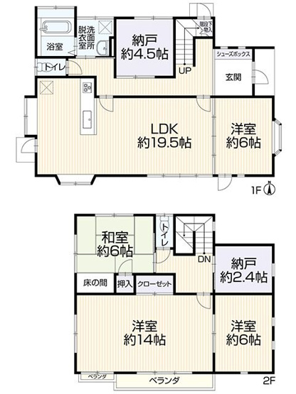【間取り】 | 宗像市ひかりヶ丘１丁目   | 1階2階それぞれに納戸＋屋根裏収納もあり収納が充実しています！外収納もあり