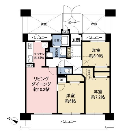 【間取り】 | エイルヴィラ空港東 | 4月にリフォーム完成しています。南西向きのバルコニーに面した明るい3LDKです