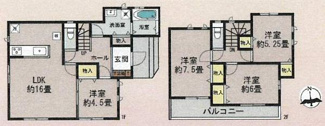 【間取り】 | 海老名市社家3丁目  C号棟 | 二部屋から行き来できる南向きバルコニー　掃出し窓シャッター付　全居室収納　全室2面採光