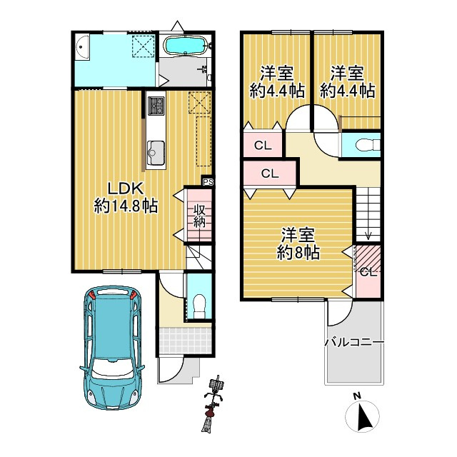 長岡京市久貝2丁目の土地図|【建物参考プラン】土地1,985万円 建物1,800万円 合計3,785万円（外構費別途60万円）