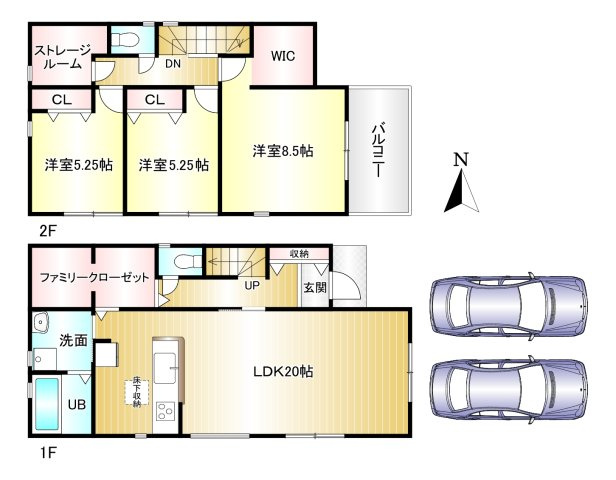 橿原市四条町５期全２棟の間取り|3SLDK+WIC　土地面積：158.56ｍ2　建物面積：101.25ｍ2　駐車スペース2台