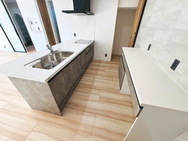 タマタウン　瑞穂市本田　全2区画分譲のキッチン|カウンタースペースがついた広々キッチン。浄水器組込み水栓でシンクまわりがスッキリお使いいただけます
