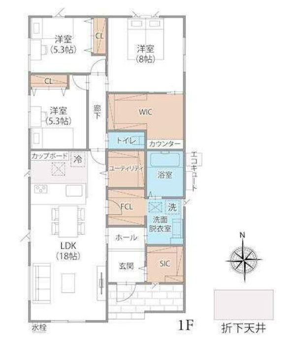 【新築戸建】高崎市箕郷町生原　の間取り|■間取り図（6号棟）｜敷地面積：239.64（約72.49坪）　建物面積：101.85（約30.8坪）