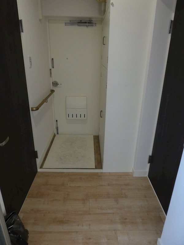 手すり付きの玄関。