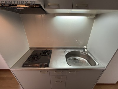 収納豊富なシステムキッチン2口ガスコンロ