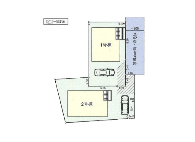 【区画図】 | 新座市馬場3丁目　新築一戸建住宅　全2棟　(志木本店) | 1号棟／
36坪以上のゆとりある敷地で開放感良好です。車種により2台駐車可能。