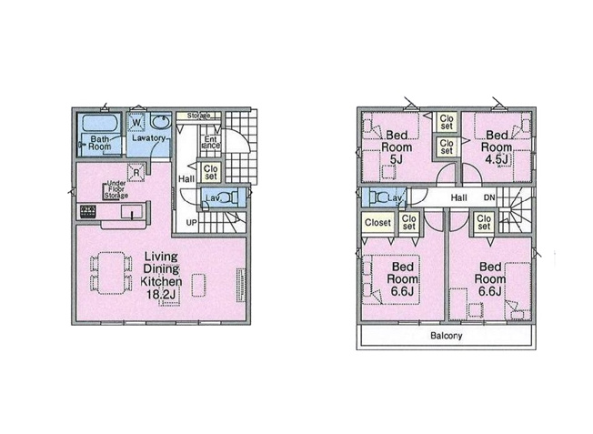【間取り】 | 新座市馬場3丁目　新築一戸建住宅　全2棟　(志木本店) | 1階と2階が区切られているため、家族の生活時間やリズムが異なっても互いの生活音やプライバシーを気にせずに暮らせます。
2部屋から出入り可能なバルコニーは洗濯や布団干しにも便利です。
