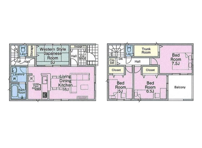 【間取り】 | 新座市馬場3丁目　新築一戸建住宅　全2棟　(志木本店) | リビング横に設けられた和室は、畳により防音効果があるのでベビー・キッズスペースとしても便利です。
ゆったり足を延ばして座れるのも嬉しいポイントです。