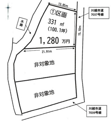 川越市豊田本　建築条件なし売地　西武新宿線『南大塚駅』徒歩27分　【大東東小学区】の土地図