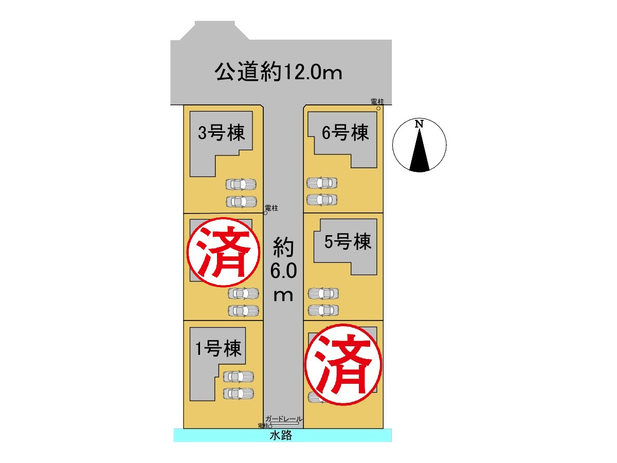 タマタウン　岐阜市西改田（七郷小）　全6区画分譲の区画図|■区画図
■YAMADA電機の　ヤマダ不動産　株式会社リライフ　
いつでもお問合わせ下さい。