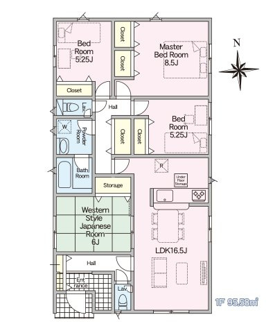 宮崎市熊野第4-2棟（2号棟）の間取り|全居室収納付きで便利です。（2号棟）
