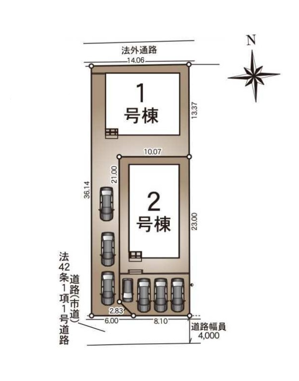 宮崎市熊野第4-2棟（2号棟）の区画図|配置図（2号棟）