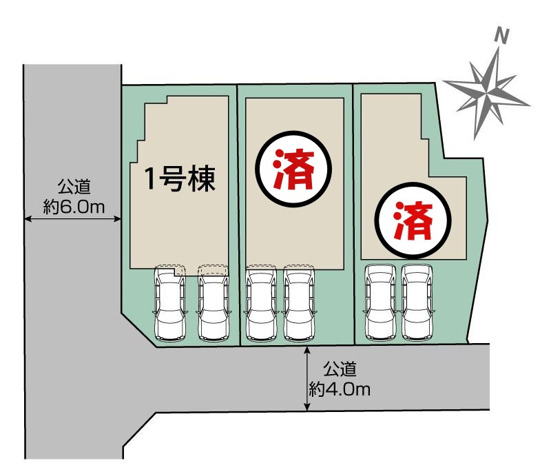 【今からご案内可能】東海市富貴ノ台 全3棟の区画図|全体区画数｜全3棟
◆駐車2台可能！(但し、車種による)
◎まずは、お気軽にお問い合わせください。現地を案内しながら周辺環境も見て頂けます。