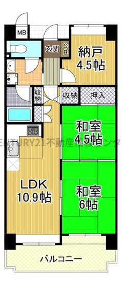 【間取り】 | グランドヴィラ此花1 | 南東向きバルコニー！
陽当り、通風良好です！