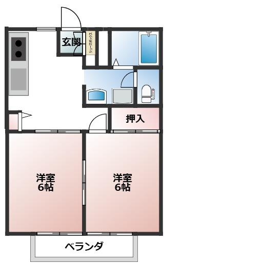 Kハウスの間取り|全室洋間の２DKです。