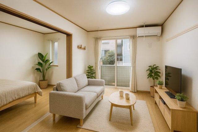 レトワールⅡBの居間・リビング|帰ると、ほっと落ち着く場所。※家具等はAIによるイメージです。