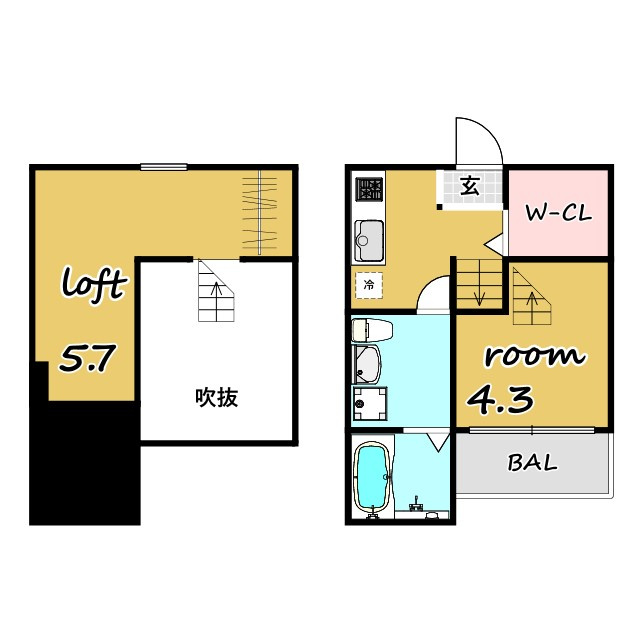 アップライトの間取り|★ネット無料★エアコン★温水洗浄便座★ロフト★追い焚き★