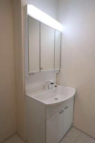 《仲介手数料無料》上尾市大字原市4001-16(全1戸)新築一戸建てハートフルタウンの独立洗面台|撮影日 2025年10月28日 15:50 曇り