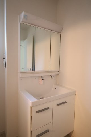 《仲介手数料無料》岩槻区大字掛186-13(全1戸)新築一戸建てケイアイテラスの独立洗面台|撮影日 2025年11月22日 13:00 晴れ