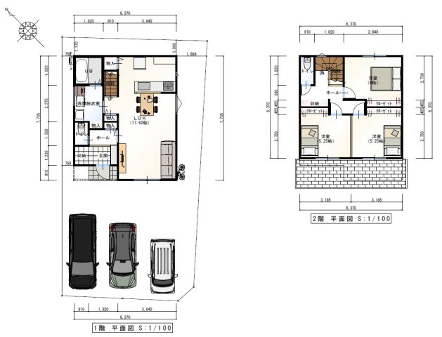 香南市野市町西野　建築条件付き　売土地　東棟　（全2区画）の土地図＋建物プラン例