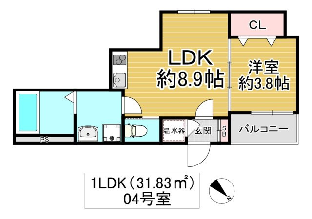 東大阪市鴻池徳庵町のアパートの間取り