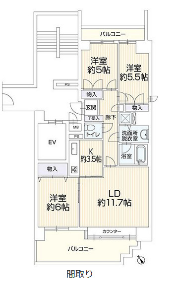ネクサス香椎一号棟の間取り|ネクサス香椎一号棟（3LDK）