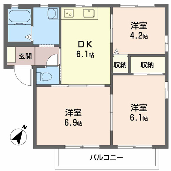 【間取り】 | ヴィ・ラフィネ旗ヶ崎2号館