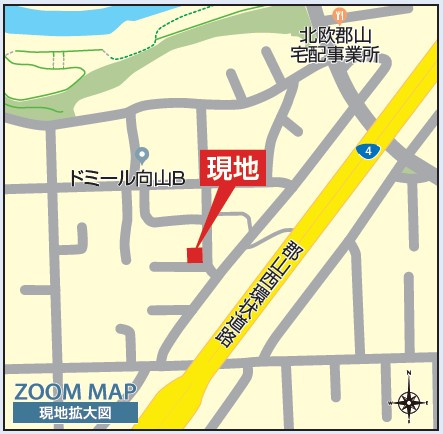 新築戸建・建売　郡山市富田町字向山　Blooming Garden　全2棟の地図