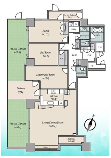 【間取り】 | ★仲介手数料半額★PALACE VIEW 四番町(棟内唯一の専用庭付きプレミアム住戸）