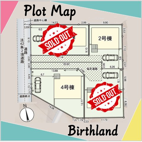 新築戸建・建売　郡山市田村町金屋字上川原　CRADLE GARDEN　全4棟の区画図|＜2号棟＞カースペース3台(車種による)　※敷地内に電柱及び支線が入る場合がございます。