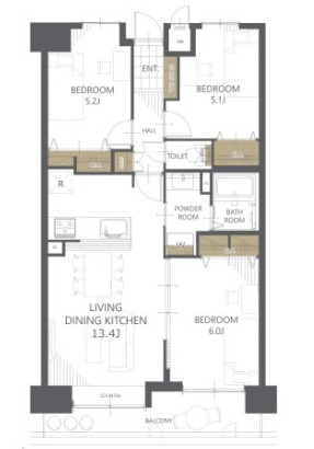 【間取り】 | コアマンション和白東パセオ | フルリフォーム済み64平米の3LDK■高台に位置し、物件バルコニーからは遠くに海も見えます♪