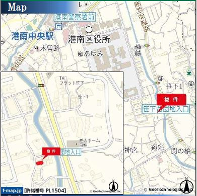 仲介手数料無料　横浜市港南区港南４丁目の地図
