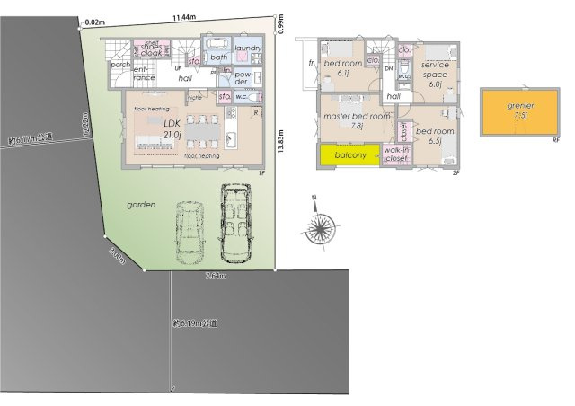 新築分譲［ミラクラス牛久保東］の間取り|間取り:３LDK＋S（納戸）＋グルニエ（屋根裏部屋）＋２台駐車
土地面積:１５０．９８m2　建物面積:１２０．４８m2