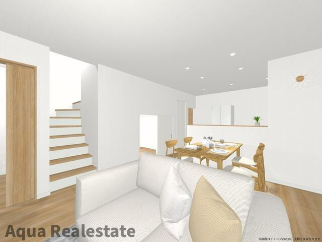 丸亀市飯山町川原の新築一戸建の居間・リビング|使いやすいリビングです