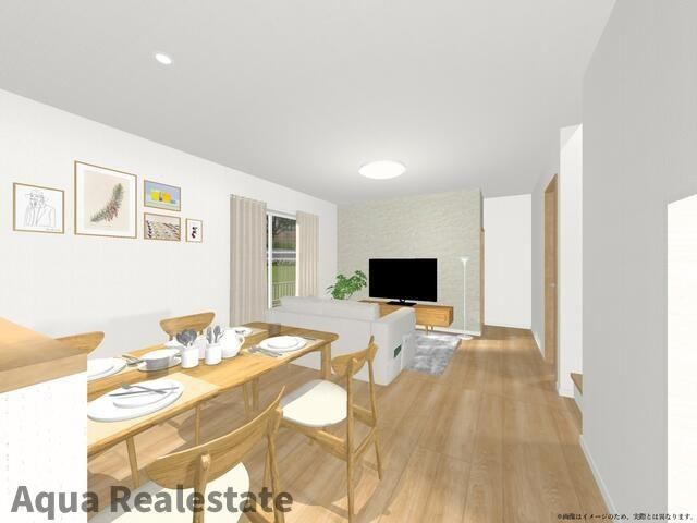 丸亀市飯山町川原の新築一戸建の居間・リビング|ゆったり過ごせる居間です