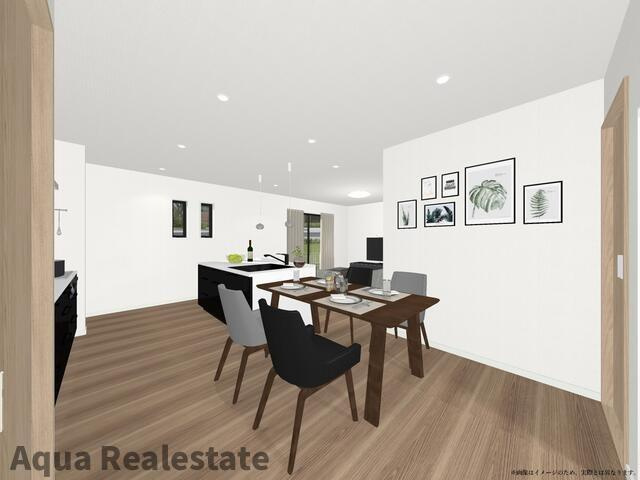 丸亀市飯山町川原の新築一戸建の居間・リビング|ゆったり過ごせるリビングです