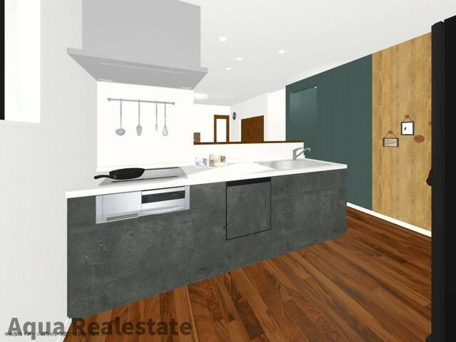 高松市国分寺町新居の新築一戸建のキッチン|キッチンでお料理をお楽しみください