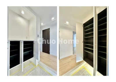 【玄関】 | センチュリーハイツ亀有 | 【玄関】玄関には大型のシューズクローゼットを設置しておりますのでいつでもスッキリりとした空間を保てます。玄関周りを清潔に使うのはとても大事なことですよね。