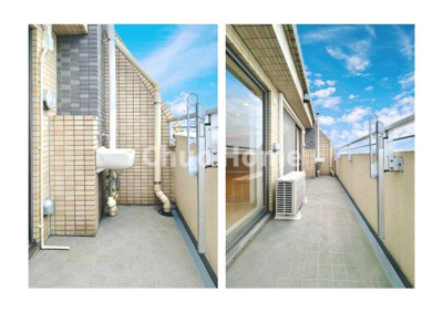 【バルコニー】 | センチュリーハイツ亀有 | 【バルコニー】幅もあって、奥行きもあるゆとりのバルコニー。洗濯物を干したり乾かしたりだけでなく、ただ出てみるだけでも気持ちいいですよ。