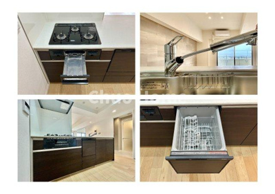 【キッチン】 | センチュリーハイツ亀有 | 【システムキッチン】ワイドで収納豊富な使い勝手の良いカウンターキッチンには、食洗器や伸縮タイプのキッチン水栓、三ツ口コンロ・魚焼きグリルなどの便利な設備が標準完備されています。