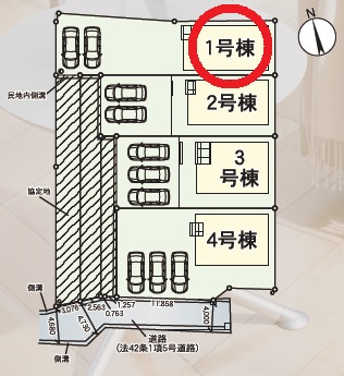 豊田市堤町第3　新築分譲住宅　全4棟　1号棟の区画図