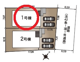 豊田市市木町第4　新築分譲住宅　全2棟　1号棟の区画図