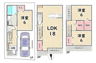 【参考プラン】 | 右京区梅津中村町　建築条件付 | 《参考プラン》建物価格：1698万円　延床面積：90.73平米（1F:25.52平米　2F:35.24平米　3F:29.97平米）
