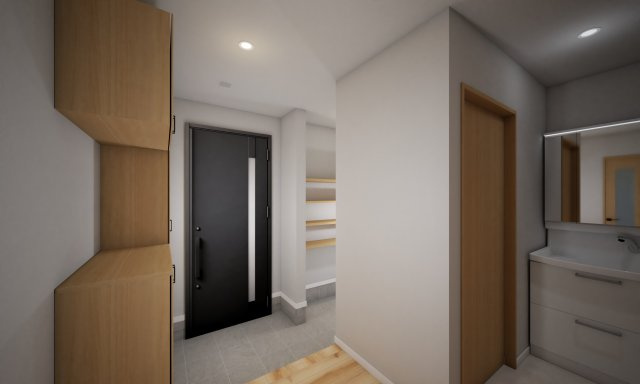 大泉町仙石の完成予想図|土間収納付きの玄関は広々とした空間◎