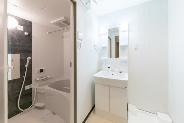 グラン・レガロ丹波橋の洗面所|洗髪洗面台です。
横には洗濯機置き場があります！