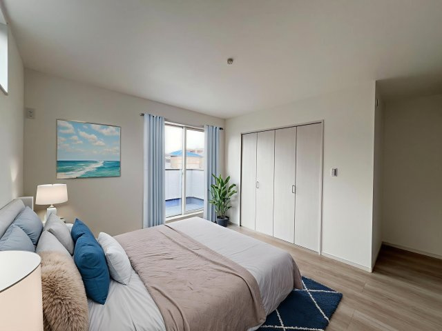 橿原市葛本町全4区画の寝室|主寝室に最適な洋室8帖　この家具はAI生成によって配置されたものです