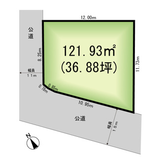 【土地図】 | 藤代駅徒歩8分の好立地！建築条件なしの南西角地！