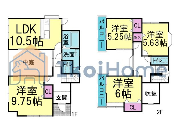 神戸市西区天が岡　中古戸建の間取り|【ホームページに現地動画掲載中】●年中無休：当日予約可●中庭があり１階リビング３面採光で明るい！