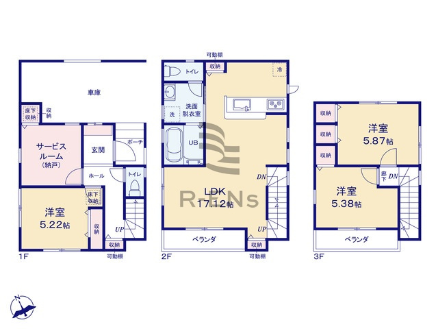 【間取り】 | 練馬区貫井４丁目　新築戸建て | 全室２面採光で明るく快適に過ごせる間取りになります