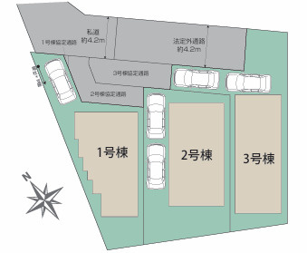 新築／志木市上宗岡1丁目　全3棟の区画図